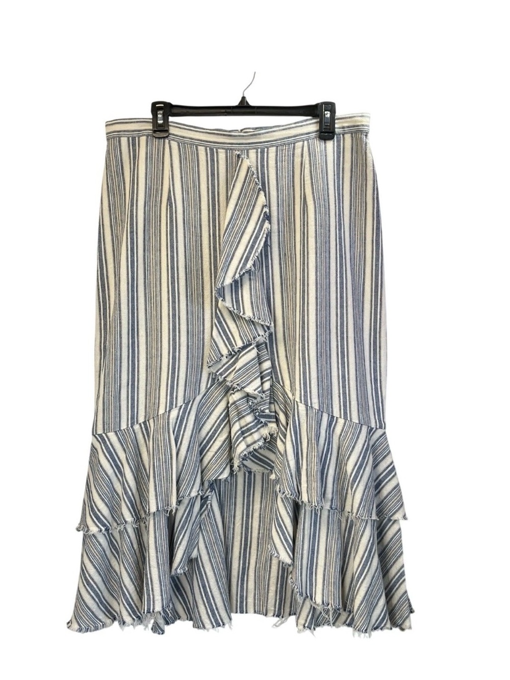 Reba Women’s 6 Blue/White Tiered Linen Blend Lining Frontslit skirt Cottage core
